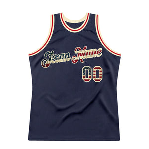 Custom Navy Vintage USA Flag-Cream Authentic Throwback Basketball Jersey