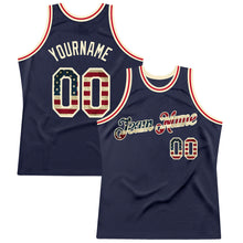Load image into Gallery viewer, Custom Navy Vintage USA Flag-Cream Authentic Throwback Basketball Jersey

