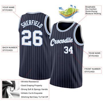 Custom Navy White Pinstripe White-Light Blue Authentic  Basketball Jersey