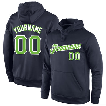 Custom Stitched Navy Neon Green-White Sports Pullover Sweatshirt Hoodie