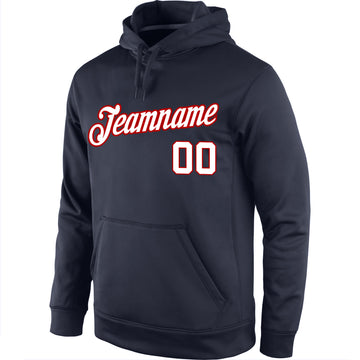 Custom Stitched Navy White-Red Sports Pullover Sweatshirt Hoodie