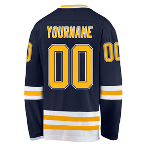 Custom Navy Gold-White Hockey Jersey