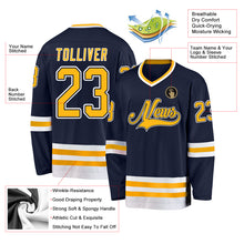 Load image into Gallery viewer, Custom Navy Gold-White Hockey Jersey
