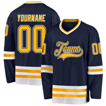 Load image into Gallery viewer, Custom Navy Gold-White Hockey Jersey
