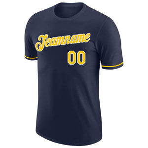 Custom Navy Gold-White Performance T-Shirt