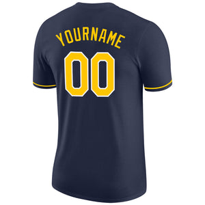 Custom Navy Gold-White Performance T-Shirt