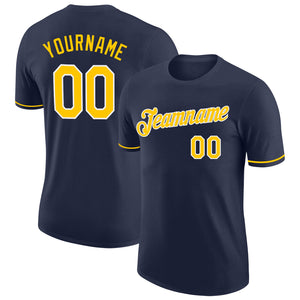 Custom Navy Gold-White Performance T-Shirt