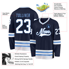 Load image into Gallery viewer, Custom Navy White-Light Blue Hockey Jersey
