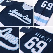 Load image into Gallery viewer, Custom Navy White-Light Blue Hockey Jersey
