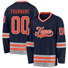 Load image into Gallery viewer, Custom Navy Orange-Gray Hockey Jersey
