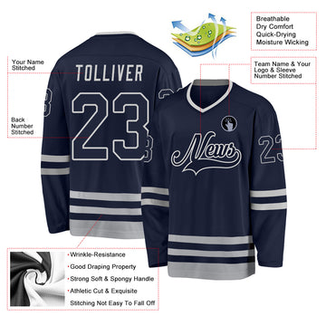 Custom Navy Navy-Gray Hockey Jersey