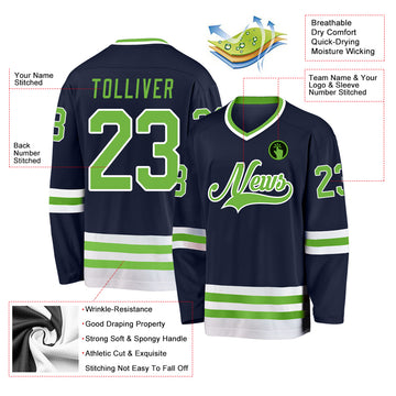 Custom Navy Neon Green-White Hockey Jersey