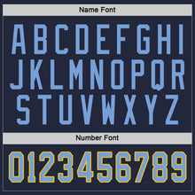 Load image into Gallery viewer, Custom Navy Light Blue-Gold Hockey Jersey
