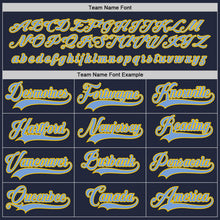 Load image into Gallery viewer, Custom Navy Light Blue-Gold Hockey Jersey
