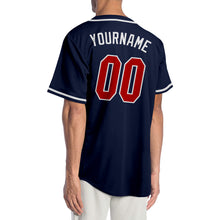 Load image into Gallery viewer, Custom Navy Red-White Authentic Baseball Jersey
