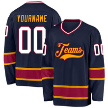 Load image into Gallery viewer, Custom Navy White-Maroon Hockey Jersey
