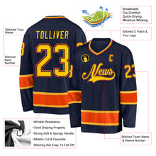 Load image into Gallery viewer, Custom Navy Gold-Orange Hockey Jersey
