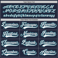 Load image into Gallery viewer, Custom Navy White-Teal Hockey Jersey
