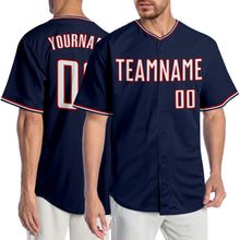 Load image into Gallery viewer, Custom Navy White-Red Authentic Baseball Jersey

