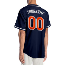 Load image into Gallery viewer, Custom Navy Orange-White Authentic Baseball Jersey
