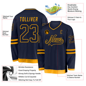 Custom Navy Navy-Gold Hockey Jersey