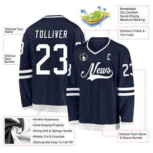 Custom Navy White Hockey Jersey