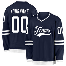 Load image into Gallery viewer, Custom Navy White Hockey Jersey
