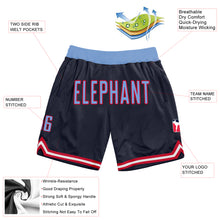 Load image into Gallery viewer, Custom Navy Light Blue-Red Authentic Throwback Basketball Shorts
