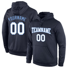 Load image into Gallery viewer, Custom Stitched Navy White-Light Blue Sports Pullover Sweatshirt Hoodie
