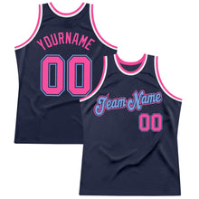 Load image into Gallery viewer, Custom Navy Pink-Light Blue Authentic Throwback Basketball Jersey
