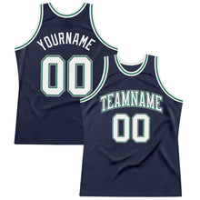 Load image into Gallery viewer, Custom Navy White-Kelly Green Authentic Throwback Basketball Jersey
