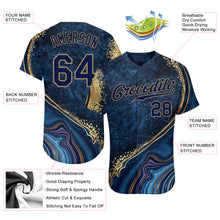 Load image into Gallery viewer, Custom Navy Navy-Old Gold 3D Pattern Design Marble Authentic Baseball Jersey
