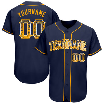 Custom Navy Gold-White Authentic Drift Fashion Baseball Jersey