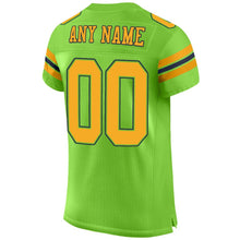 Load image into Gallery viewer, Custom Neon Green Gold-Navy Mesh Authentic Football Jersey

