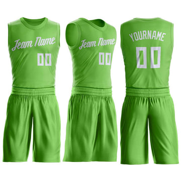 Custom Neon Green White Round Neck Suit Basketball Jersey - Fcustom