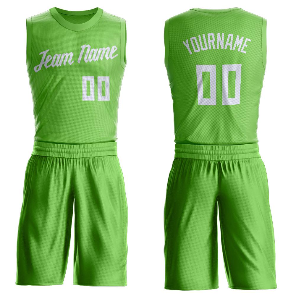 Custom Neon Green White Round Neck Suit Basketball Jersey - Fcustom