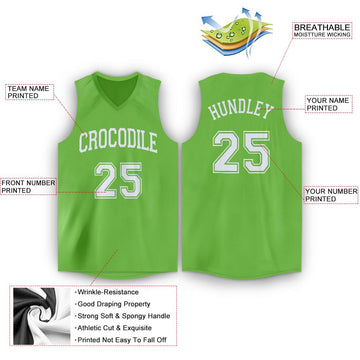 Custom Neon Green White V-Neck Basketball Jersey - Fcustom