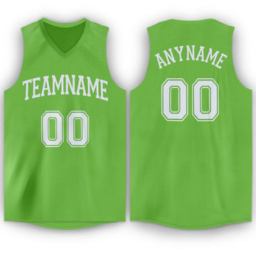 Custom Neon Green White V-Neck Basketball Jersey - Fcustom