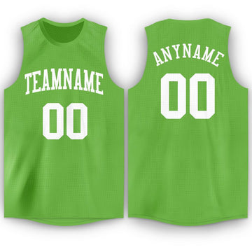 Custom Neon Green White Round Neck Basketball Jersey - Fcustom