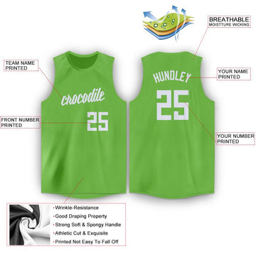 Custom Neon Green White Round Neck Basketball Jersey - Fcustom