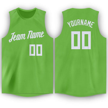 Custom Neon Green White Round Neck Basketball Jersey - Fcustom