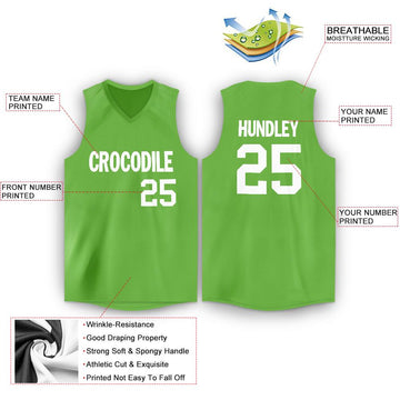 Custom Neon Green White V-Neck Basketball Jersey - Fcustom