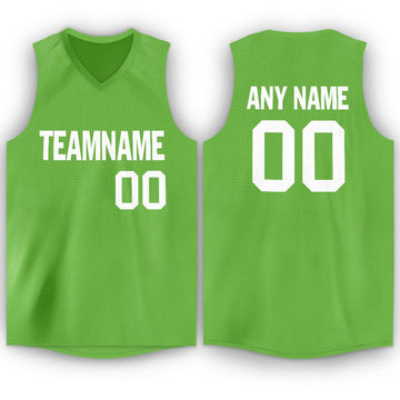 Custom Neon Green White V-Neck Basketball Jersey - Fcustom