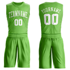 Custom Neon Green White Round Neck Suit Basketball Jersey - Fcustom