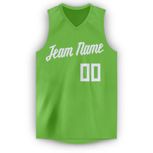 Custom Neon Green White V-Neck Basketball Jersey - Fcustom