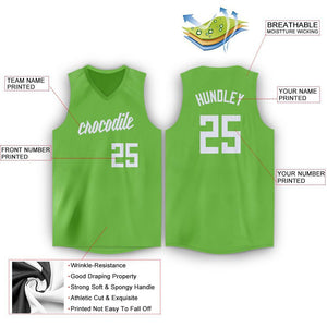 Custom Neon Green White V-Neck Basketball Jersey - Fcustom