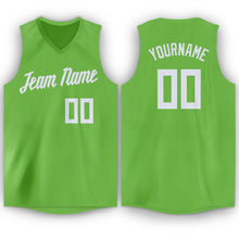 Load image into Gallery viewer, Custom Neon Green White V-Neck Basketball Jersey - Fcustom
