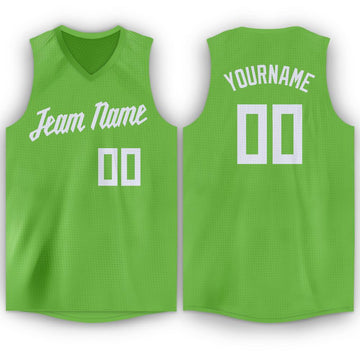 Custom Neon Green White V-Neck Basketball Jersey - Fcustom