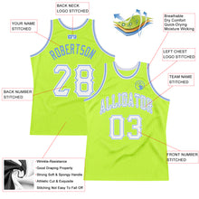 Load image into Gallery viewer, Custom Neon Green White-Light Blue Authentic Throwback Basketball Jersey
