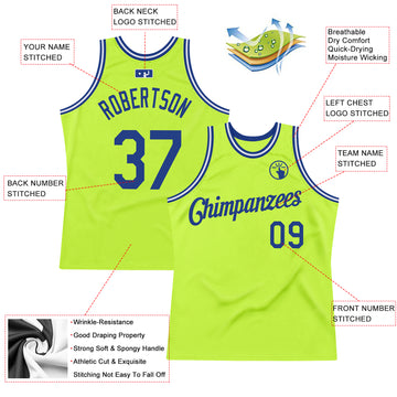 Custom Neon Green Royal-White Authentic Throwback Basketball Jersey